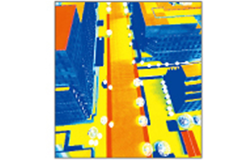 ▲建築3D-CADを用いた屋外熱環境のシミュレーション画像写真